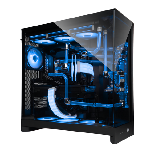 【本格水冷】アクリルパイプ×ブルー冷却液ブラック