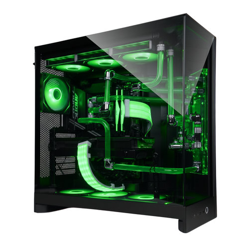 【本格水冷】アクリルパイプ×グリーン冷却液ブラック