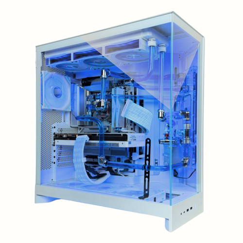 【本格水冷】アクリルパイプ×ブルー冷却液ホワイト