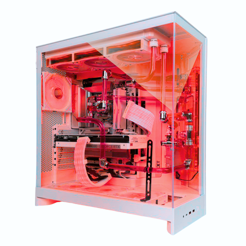 【本格水冷】アクリルパイプ×レッド冷却液ホワイト