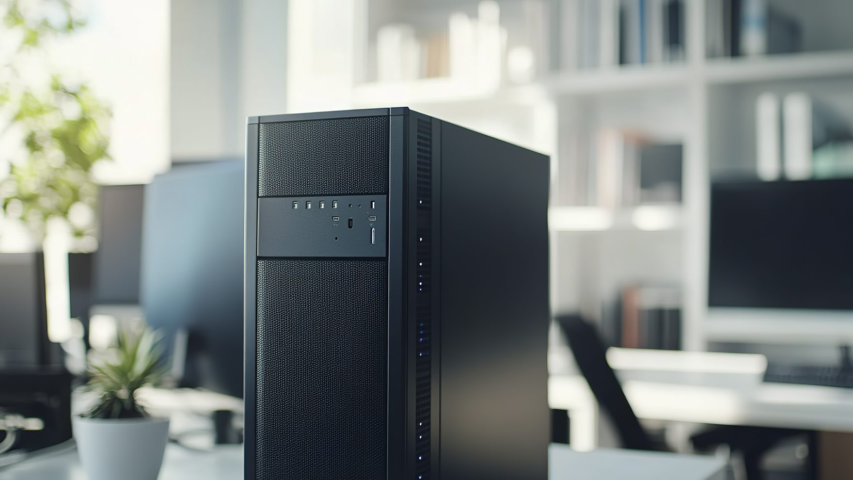 オフィスのデスクに設置された法人向けデスクトップPC